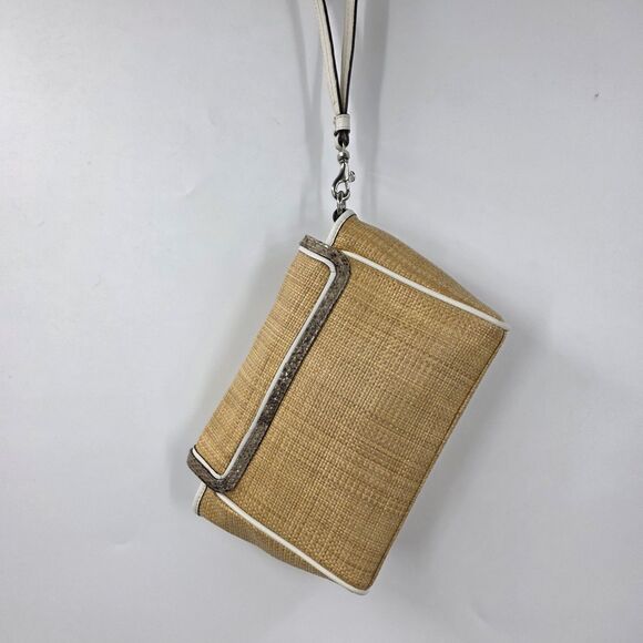 COACH Taylor City Straw Clutch with Snake Print Trim Wristlet - Picture 2 of 3
